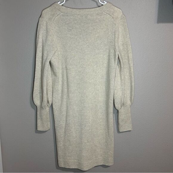 Madewell Neutral Wool Blend Bubble Sleeve V Neck Knit Sweater Dress size Small - Picture 6 of 8